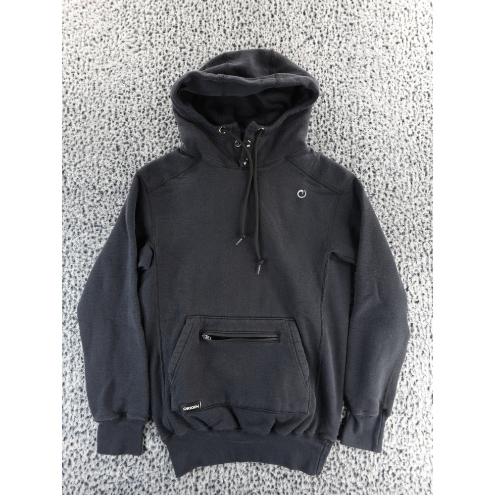 ORIGIN Pullover Hoodie Snap Collar Zipper‎ Pocket Black Men's Size XS